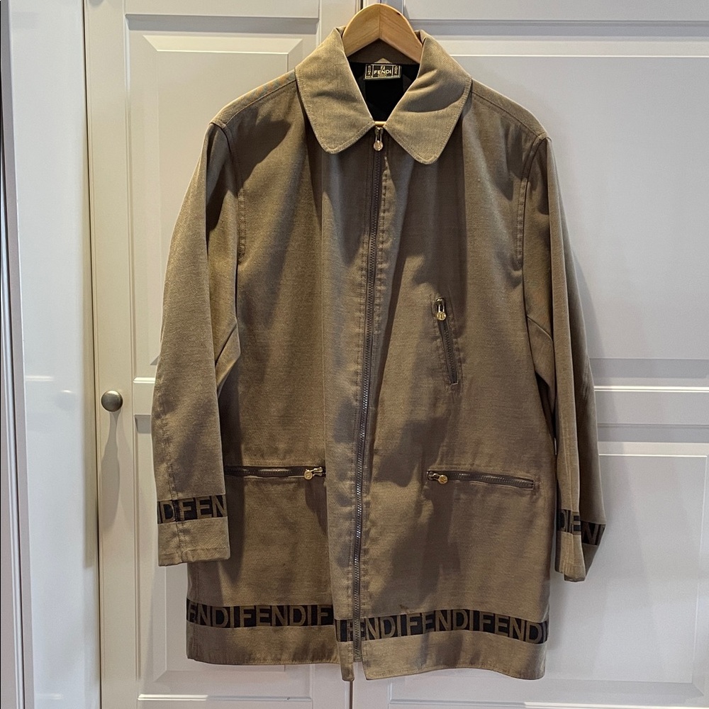 Vintage Fendi Tan Logo-Accent Shirt Jacket
